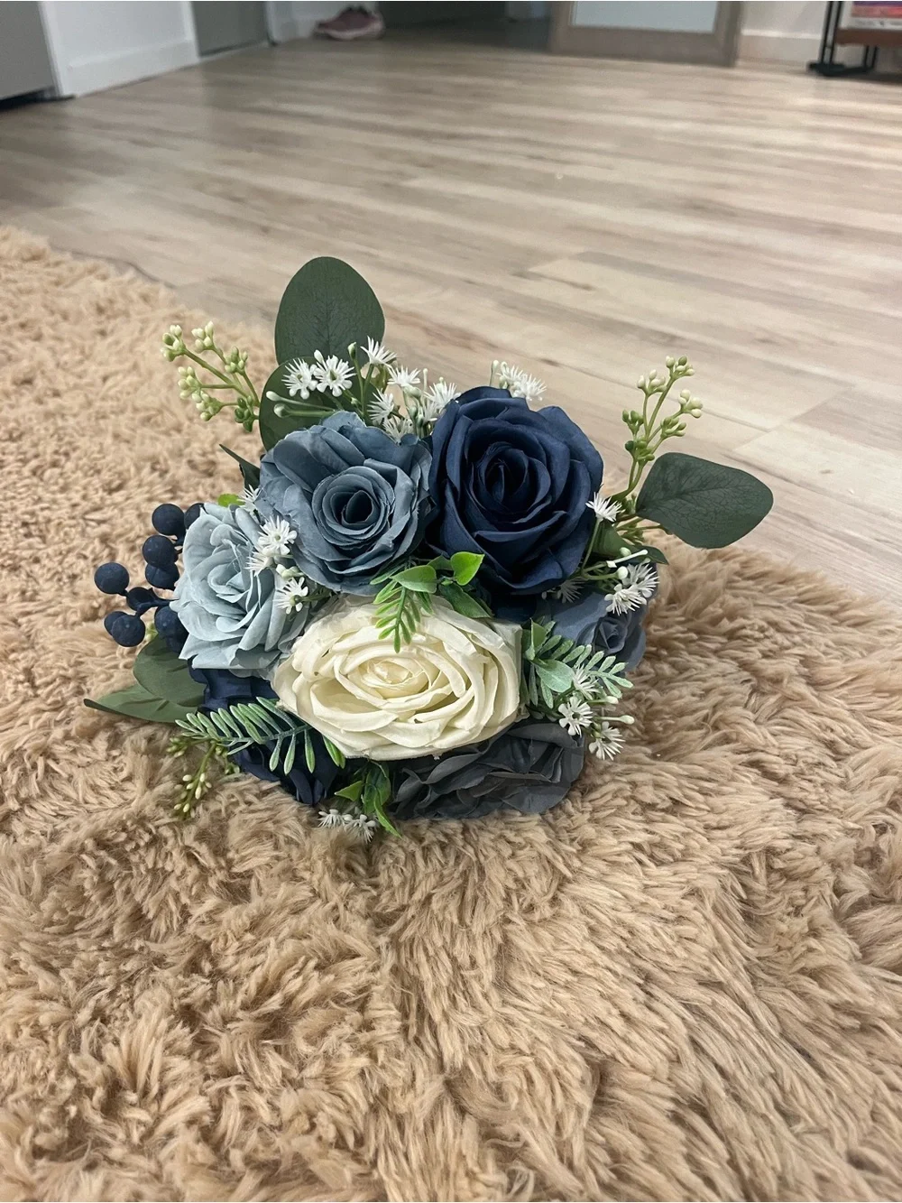 Elegant Navy and Cream Artificial Rose Bouquet - Home Accents